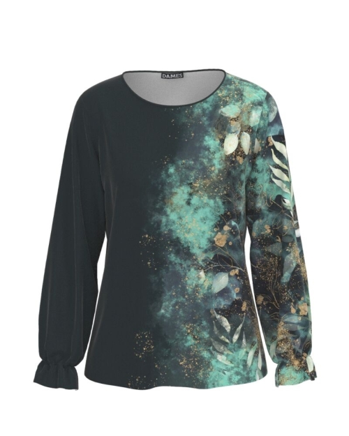 Bluza antracit imprimata cu model turcoaz CMD3132