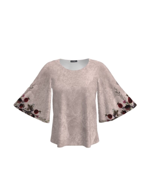 Bluza bej cu imprimeu floral si maneci tip fluture CMD2707
