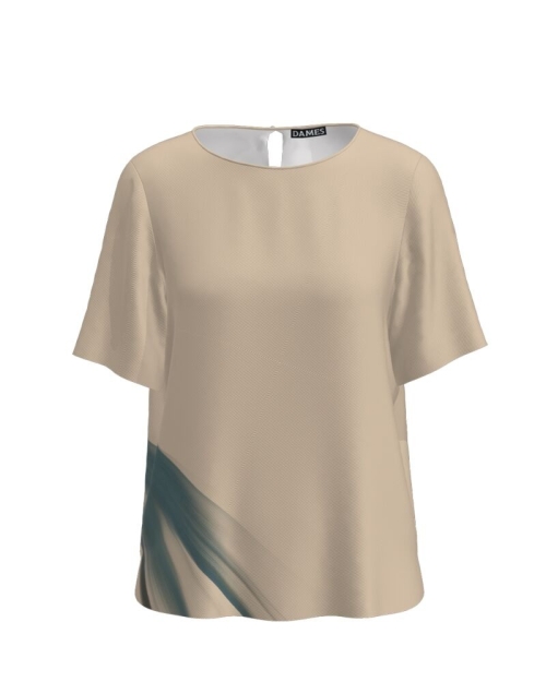 Bluza bej cu maneca scurta imprimata cu model grafic CMD3762