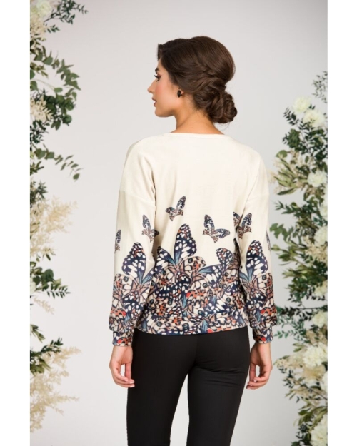 Bluza bej tip hanorac din catifea cu imprimeu fluturi CMD1704 Stoc - Img 5