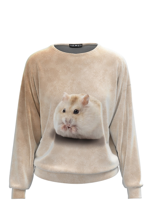 Bluza bej tip hanorac din catifea cu imprimeu Gerbil