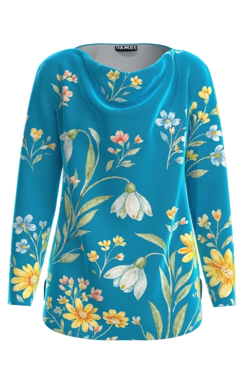 Bluza bleu din catifea cu imprimeu floral