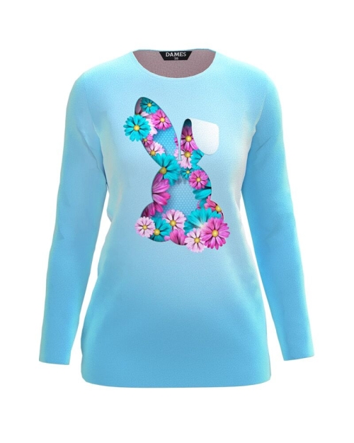 Bluza bleu din catifea cu imprimeu Iepuras CMD4097