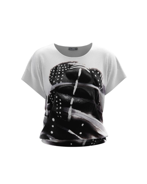 Bluza cu imprimeu Face alb negru din catifea cu maneca scurta CMD687 - Img 1