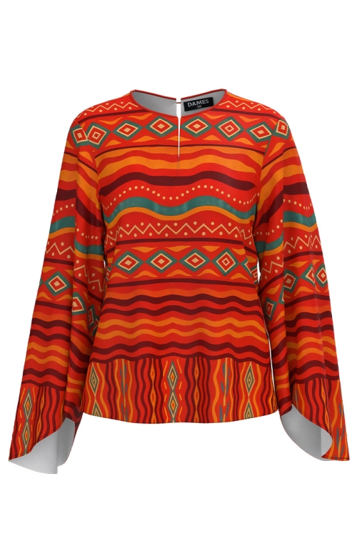 Bluza cu maneca asimetrica imprimata Aztec