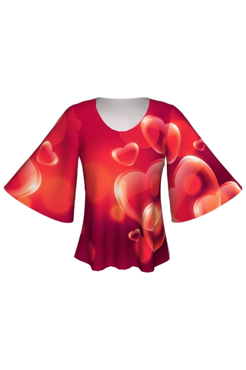 Bluză cu mâneci tip fluture imprimată digital Red Love A845I28 - Img 2