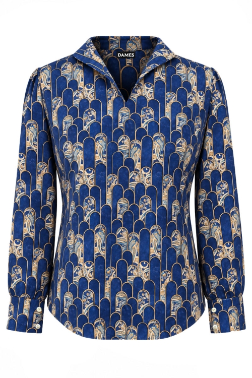Bluza dama eleganta cu imprimeu geometric albastru