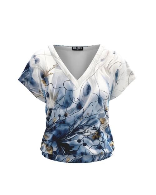 Bluza din catifea cu decolteul in V imprimata floral
