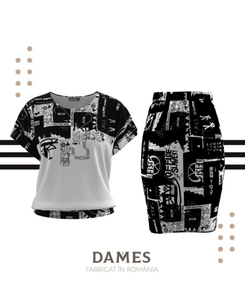Bluza din catifea cu imprimeu alb negru si maneca scurta CMD676 - Img 7