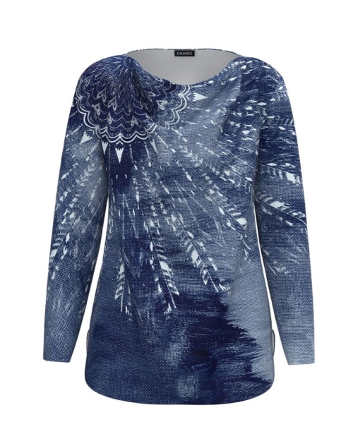 Bluza din catifea imprimat in nuante de albastru CMD1294