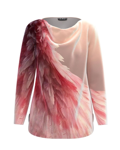 Bluza in nuante de roz din catifea cu imprimeu abstract CMD4737