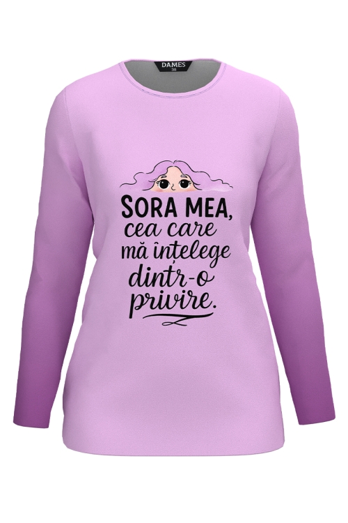 Bluza lila din catifea cu mesaj pentru Sora