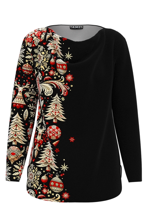 Bluza neagra din catifea cu imprimeu decoratiuni AW24
