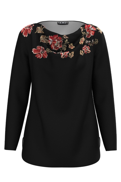Bluza neagra din catifea cu imprimeu etnic floral SS25