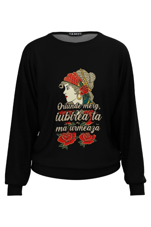 Bluza neagra din catifea cu mesaj pentru Mama