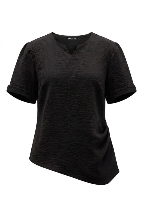 Bluza neagra din vascoza cu decolteu in V si maneca scurta