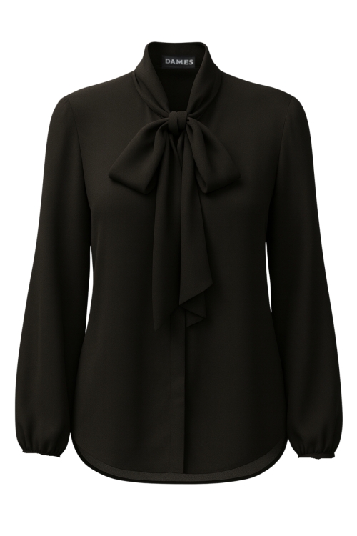 Bluza neagra din voal cu funda la gat