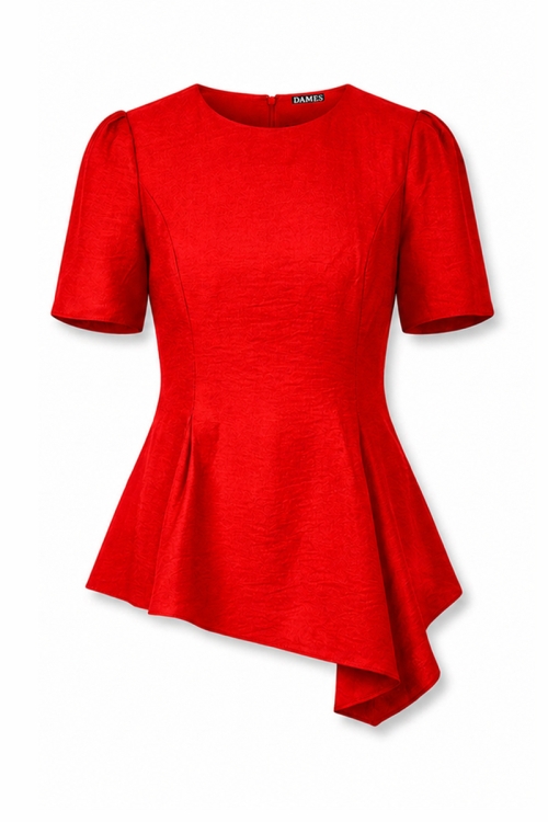 Bluza rosie asimetrica din vascoza cu pliuri