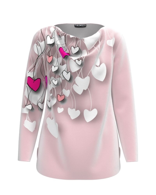 Bluza roz din catifea cu imprimeu inimi CMD1872