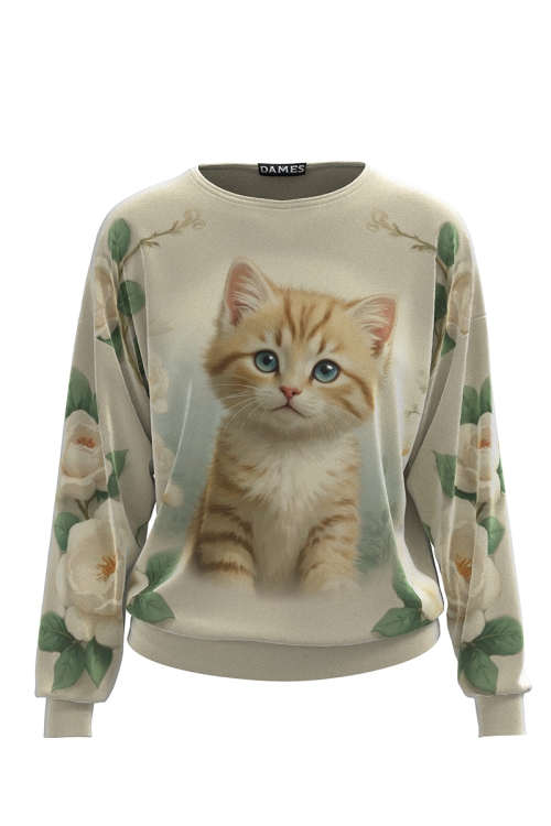 Bluza tip hanorac din catifea cu imprimeu Ginger Cat