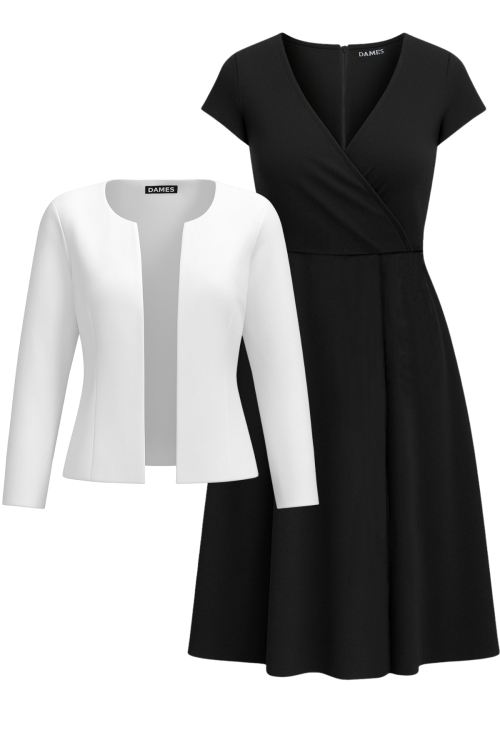 Compleu dama rochie si sacou in contrast