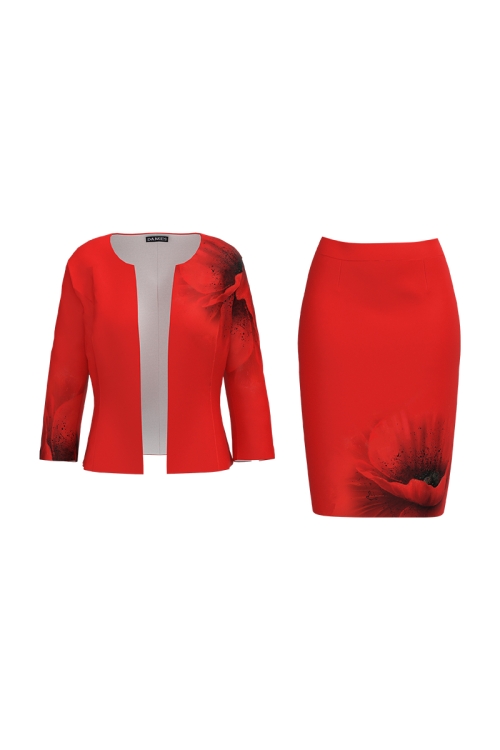 Costum dama rosu imprimat floral