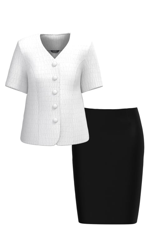 Costum din jacquard gofrat alb negru