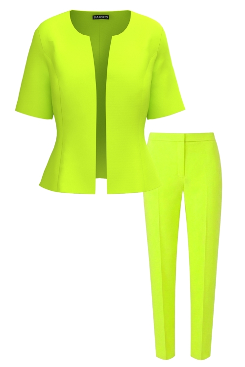 Costum elegant sacou cu maneca scurta si pantalon conic galben neon
