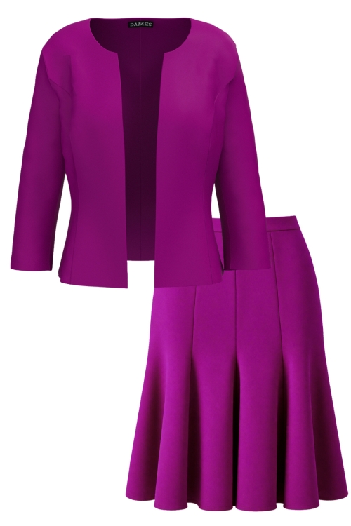 Costum magenta cu fusta in clini si sacou elegant cambrat