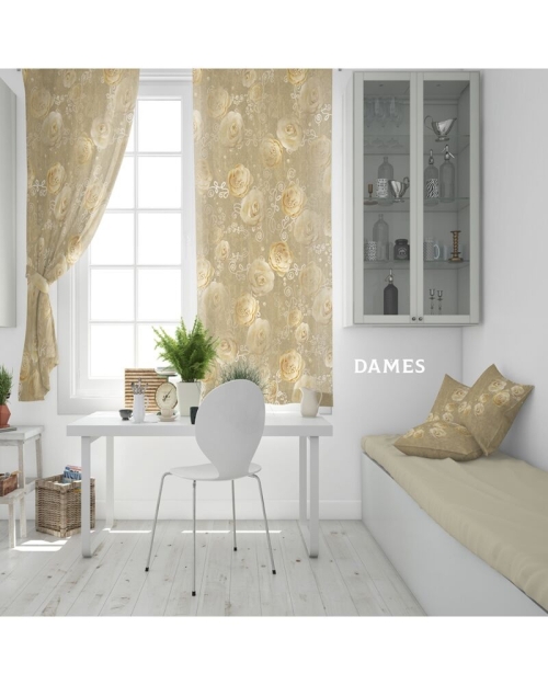 Draperie bej din satin imprimata cu model Floral CMD2064 - Img 1