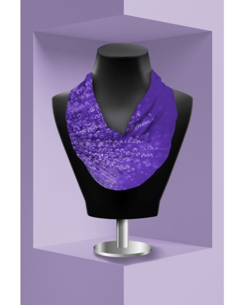 Esarfa circulara din catifea violet imprimata Picaturi de roua CMD3547 - Img 1