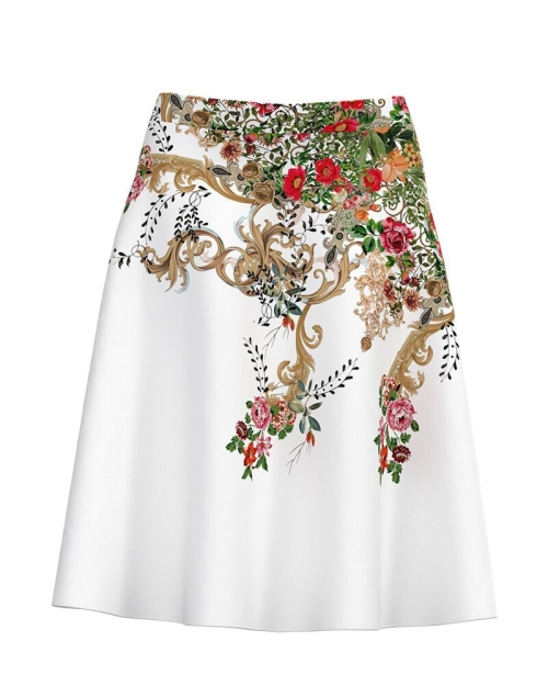 Fusta clos alba imprimata cu model floral CMD4529