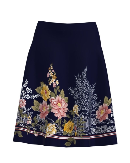 Fusta clos bleumarin imprimata cu model floral CMD3826