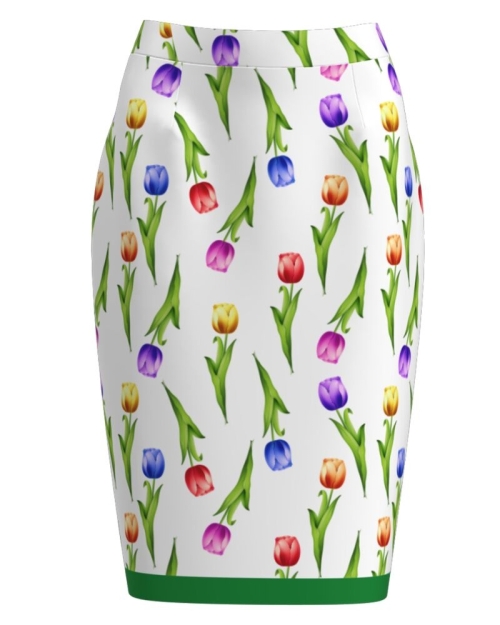 Fusta conica alba imprimata cu Lalele multicolore CMD2547