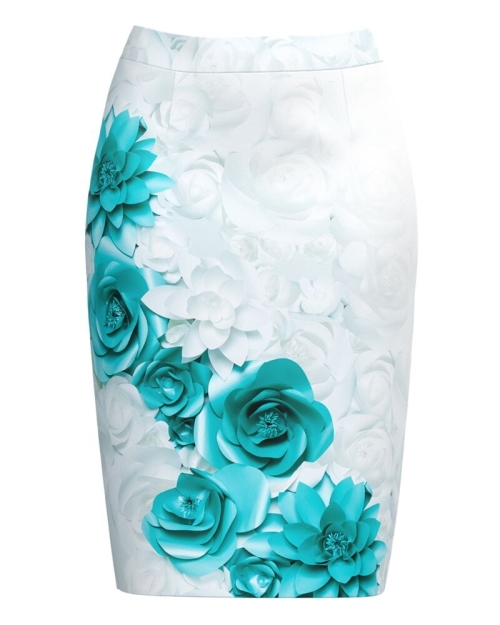 Fusta conica alba imprimata cu model floral CMD2751