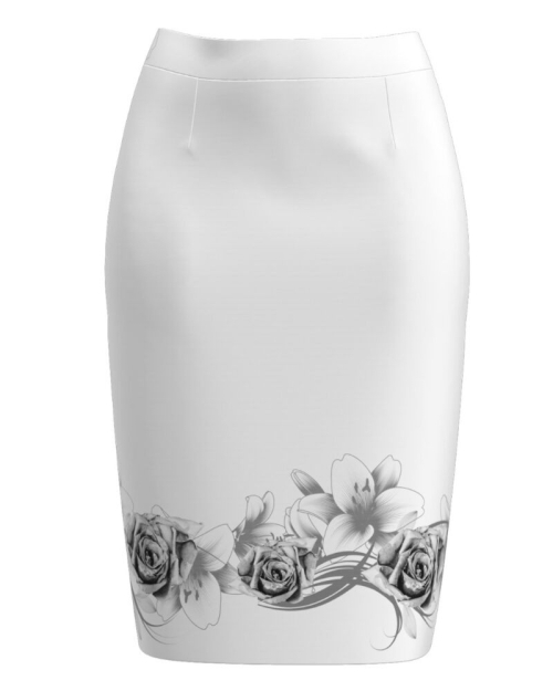 Fusta conica alba imprimata cu model floral CMD3418