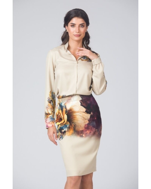 Fusta conica bej imprimata cu model floral CMD4675 - Img 1