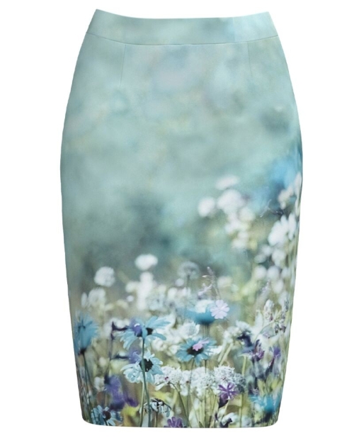 Fusta conica bleu imprimata cu model floral CMD4829