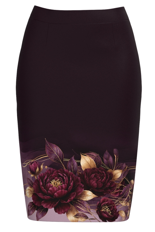 Fusta conica bordo inchis imprimata cu model floral