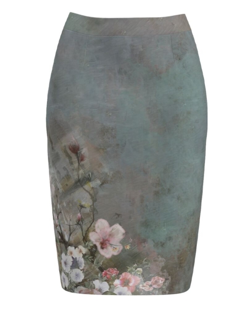 Fusta conica gri imprimata cu model floral CMD1141