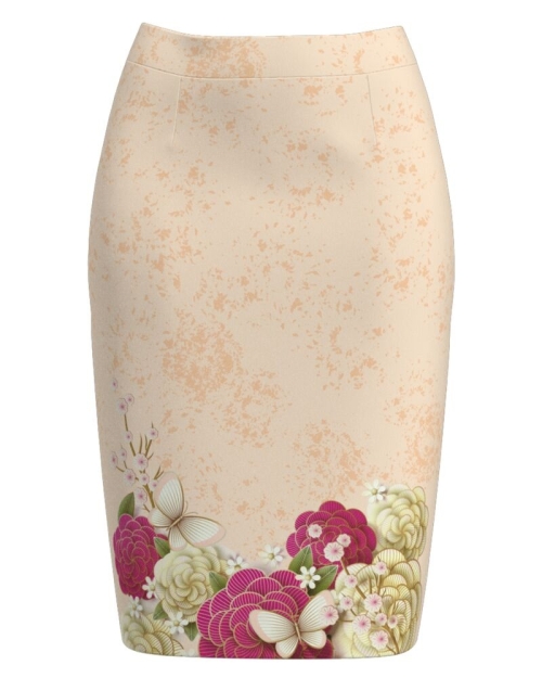 Fusta conica groasa in nuante de bej imprimata cu model floral CMD3273