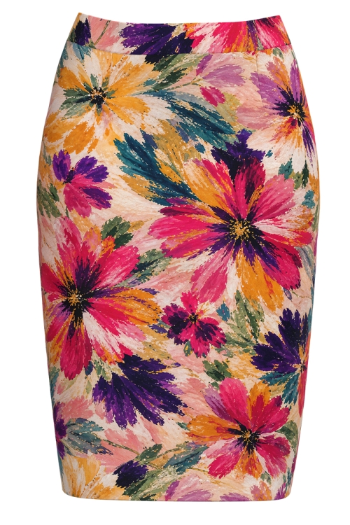 Fusta conica imprimata floral multicolor