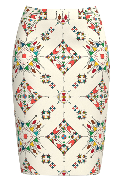 Fusta conica ivory imprimata cu model Traditional SS25