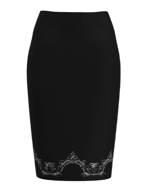 Fusta conica neagra cu imprimeu floral