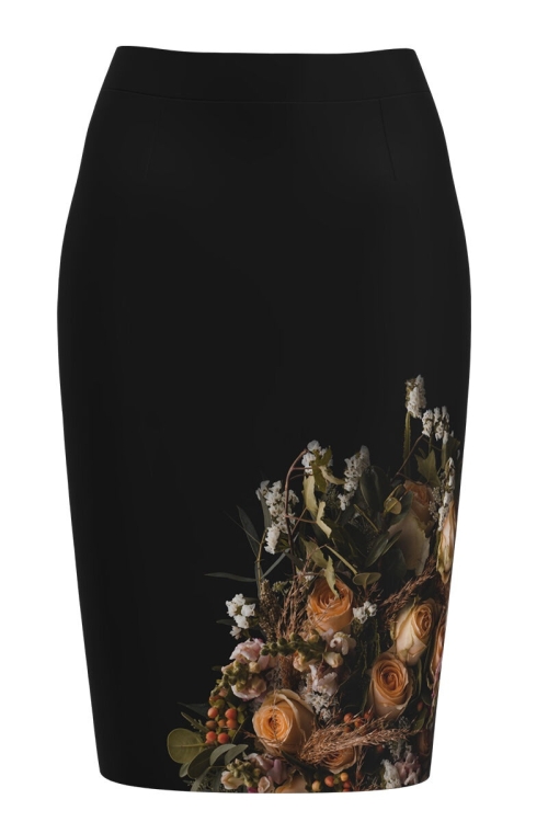 Fusta conica neagra cu imprimeu trandafiri CMD1233 - Img 2
