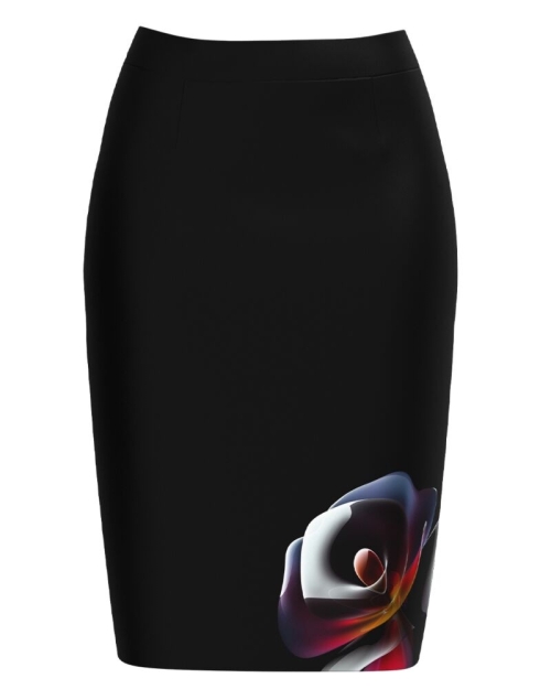 Fusta conica neagra imprimata cu model floral CMD4871