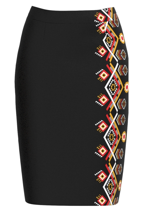 Fusta conica neagra imprimata cu model traditional