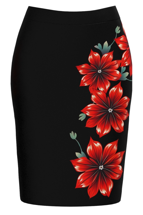 Fusta conica neagra imprimata floral