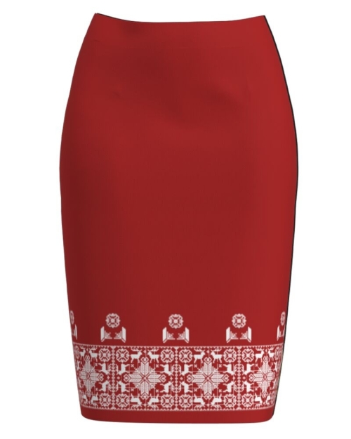 Fusta conica rosie cu imprimeu traditional CMD1966