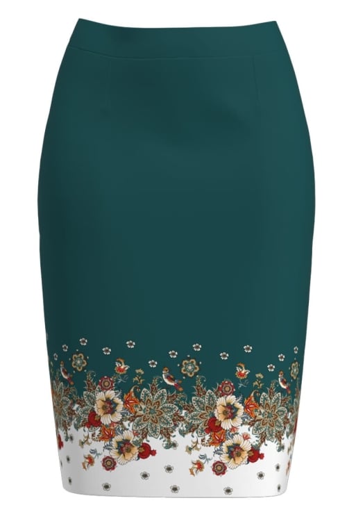 Fusta conica verde cu imprimeu floral CMD1348 - Img 2